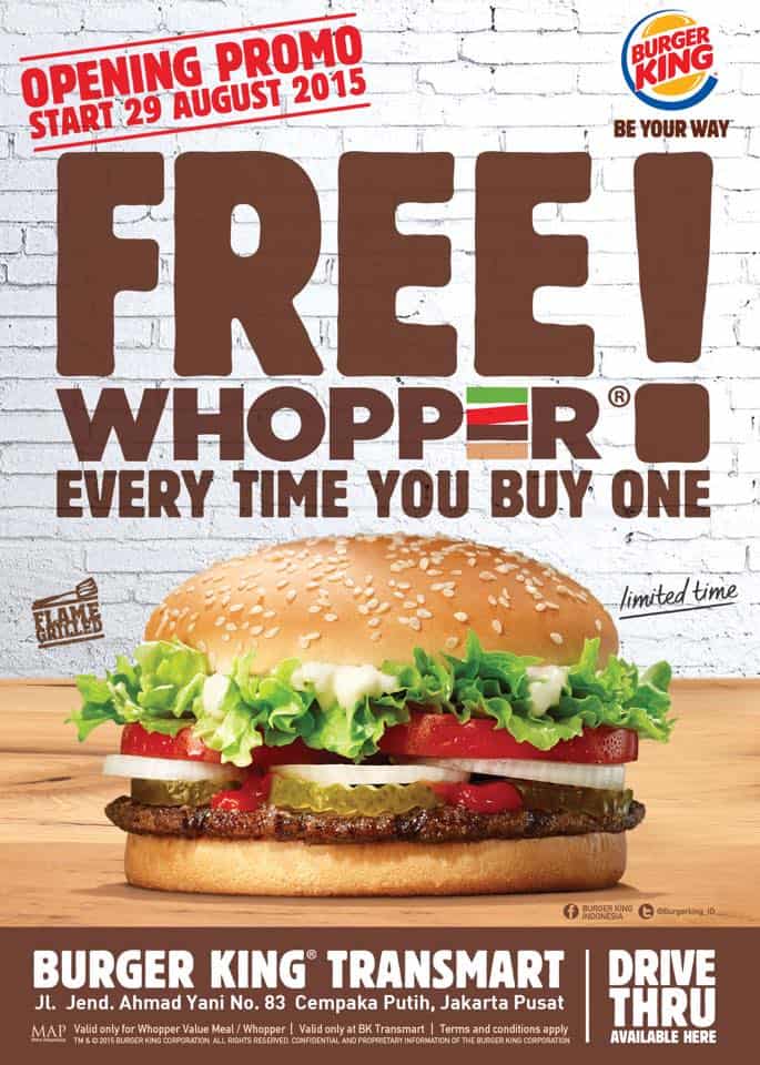 Burger King Opening Promo Free Whopper ‘Every Time You Buy One’
