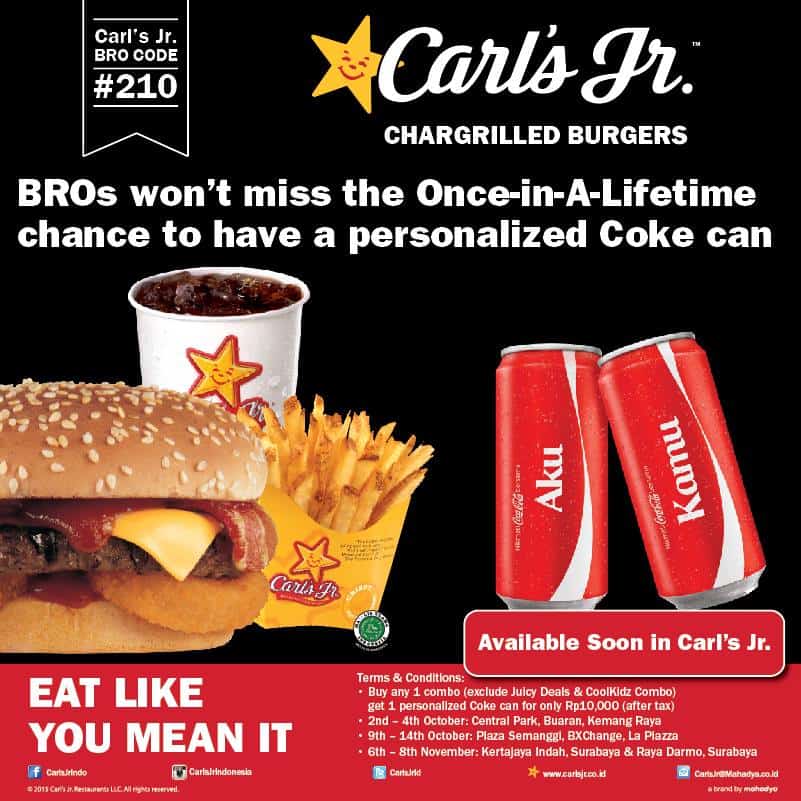 Carl's Jr Promo Beli Coca Cola Hanya Rp. 10.000,-