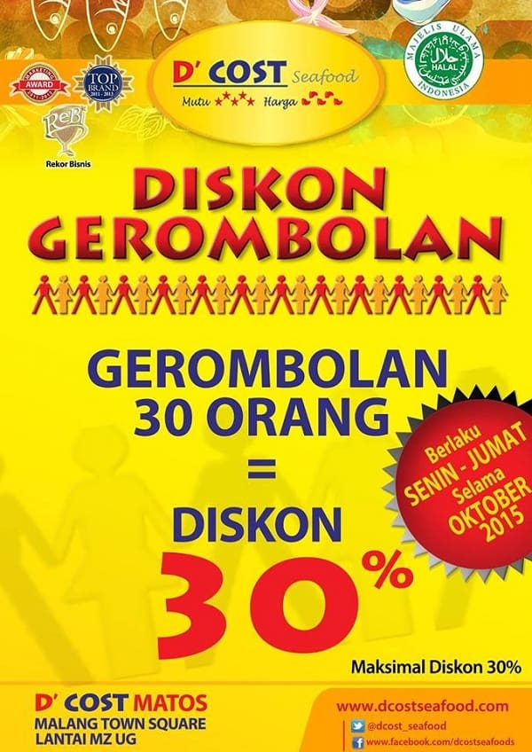 D'Cost Seafood Promo Diskon Gerombolan Diskon 30%