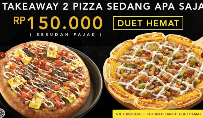 Pizza Hut Promo Duet Hemat Takeaway 2 Pizza Sedang Harga Spesial Hanya Rp. 150.000,-