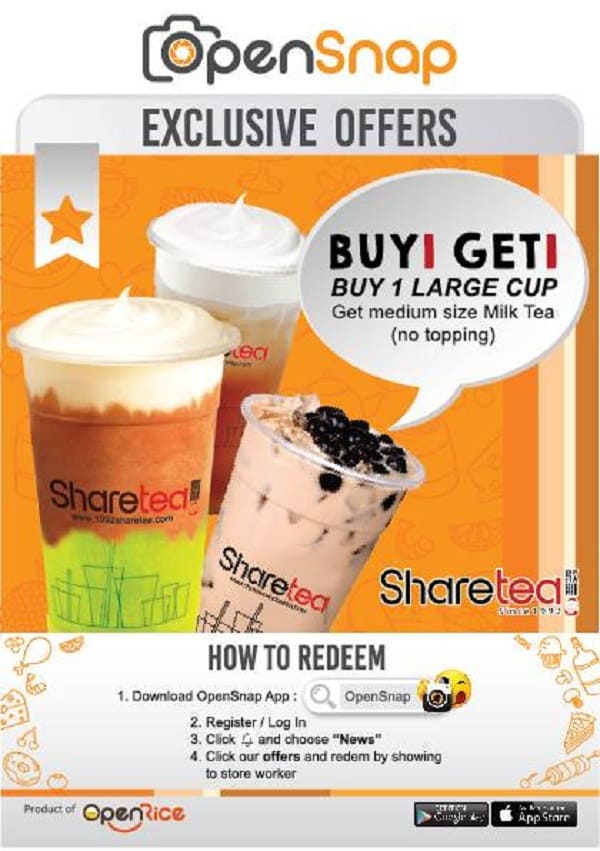 Share Tea Exclusive Offers Buy 1 Get 1