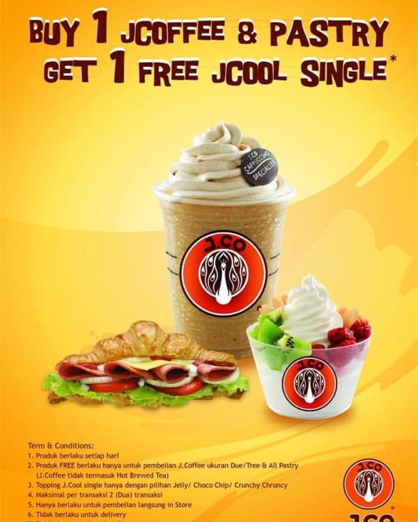 J.Co Special Opening Promo Buy 1 JCoffee & Pastry Get 1 Free JCool Single
