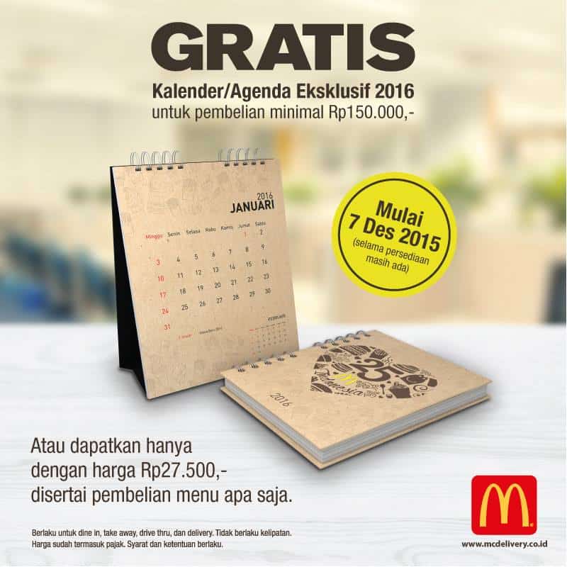 McDonald's Promo Spesial Gratis Kalender/Agenda Eksklusif 2016