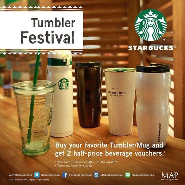Starbucks Promo Tumbler Festival  Beli 1 Gratis 2 Voucher