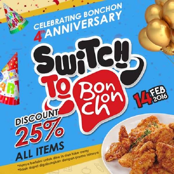 BonChon 4th Anniversary Promo Diskon 25% For All Items