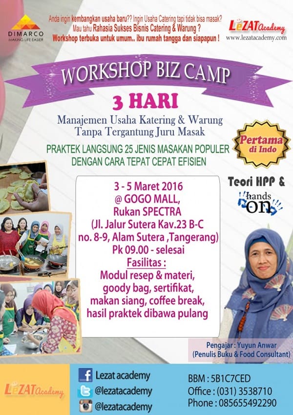 Workshop Biz Camp 3 Hari “Manajemen Usaha Katering & Warung Tanpa Tergantung Juru Masak”